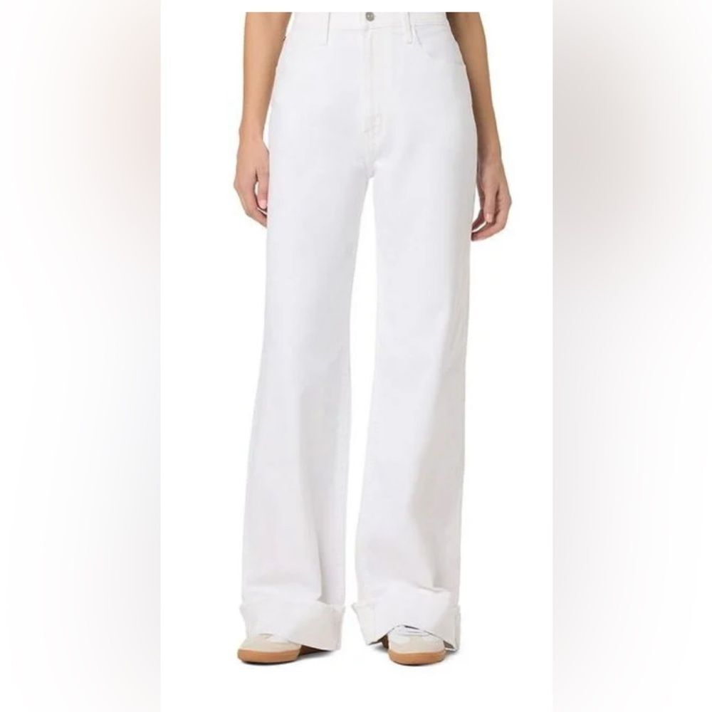 Hudson Jeans NEW Women's White Jolene High-rise Wide-leg Cuffed Jeans Size 29